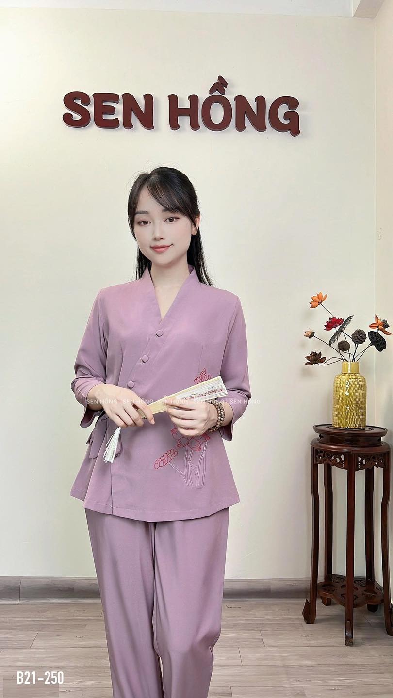 Lotus Embroidered Zen Loungewear Set | Silk Wrap Collar